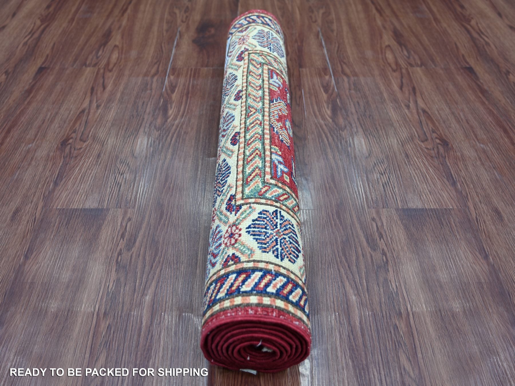 Kazak Tribal & Geometric hand-knotted wool runner in Red & Ivory, 2'6" x 6'10" — SKU O021742 (view 4)