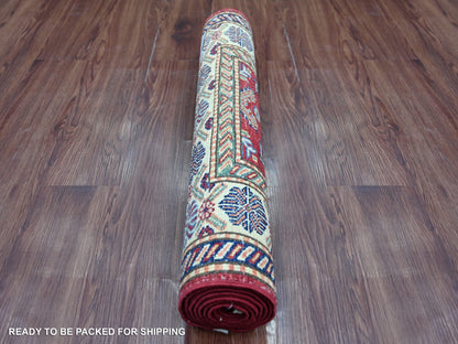 Kazak Tribal & Geometric hand-knotted wool runner in Red & Ivory, 2'6" x 6'10" — SKU O021742 (view 4)