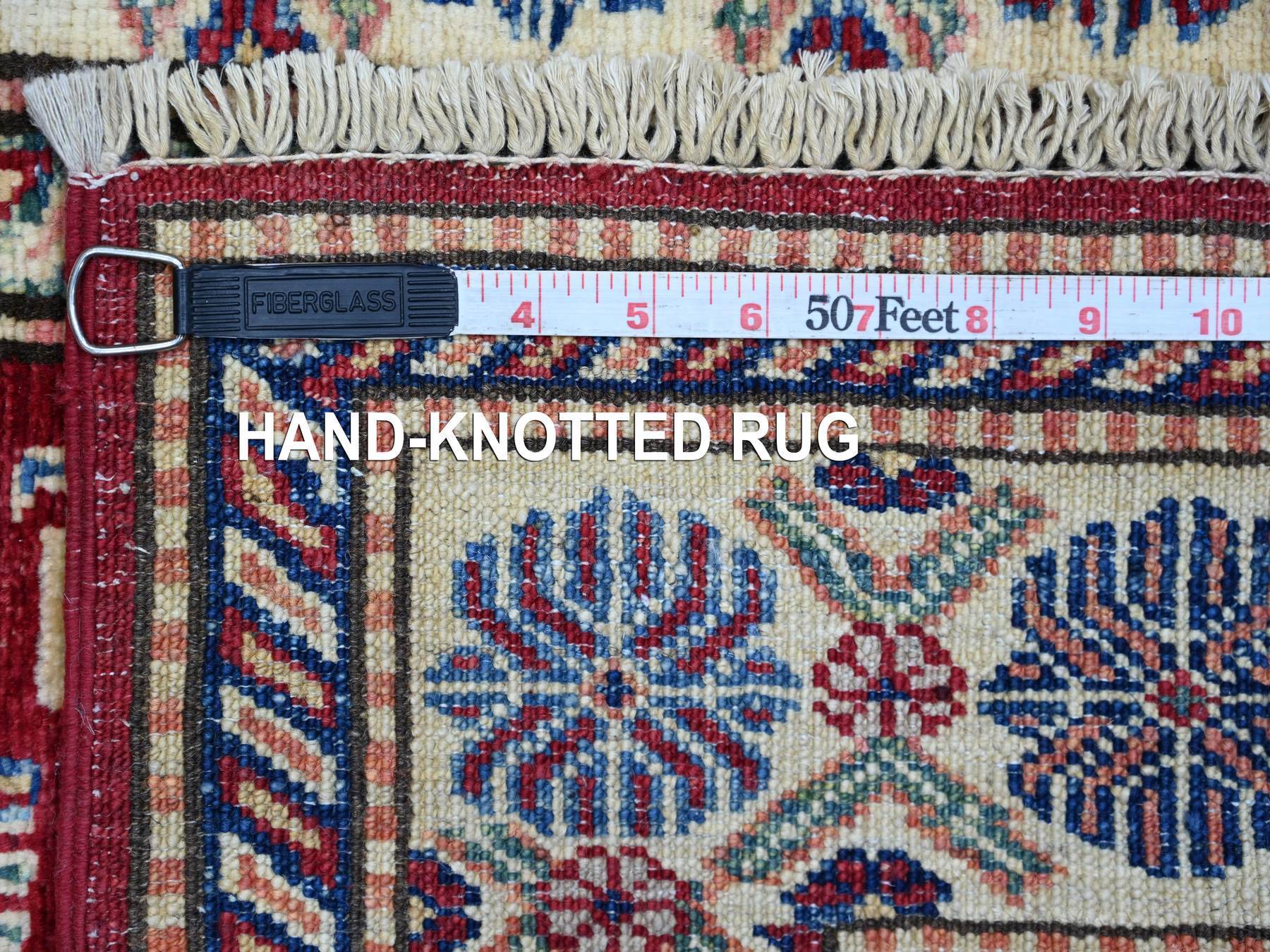 Kazak Tribal & Geometric hand-knotted wool runner in Red & Ivory, 2'6" x 6'10" — SKU O021742 (view 6)
