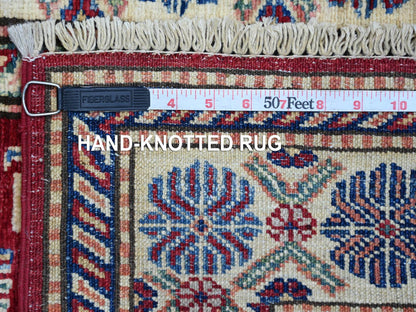 Kazak Tribal & Geometric hand-knotted wool runner in Red & Ivory, 2'6" x 6'10" — SKU O021742 (view 6)