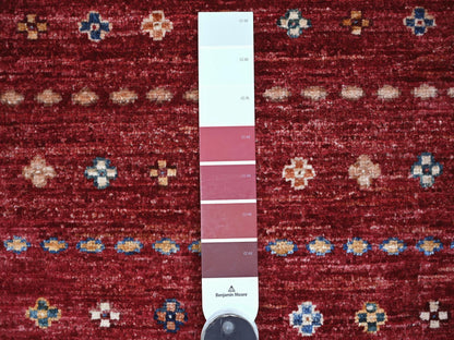Red 2'10" x 8'0" Tribal & Geometric Hand knotted Wool Rug - Sku: O021744
