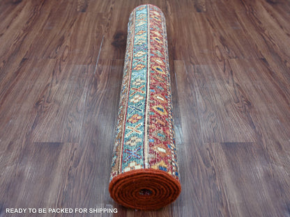 Kazak Tribal & Geometric hand-knotted wool runner in Red, 2'10" x 8' — SKU O021744 (view 4)
