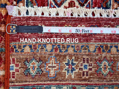 Kazak Tribal & Geometric hand-knotted wool runner in Red, 2'10" x 8' — SKU O021744 (view 6)