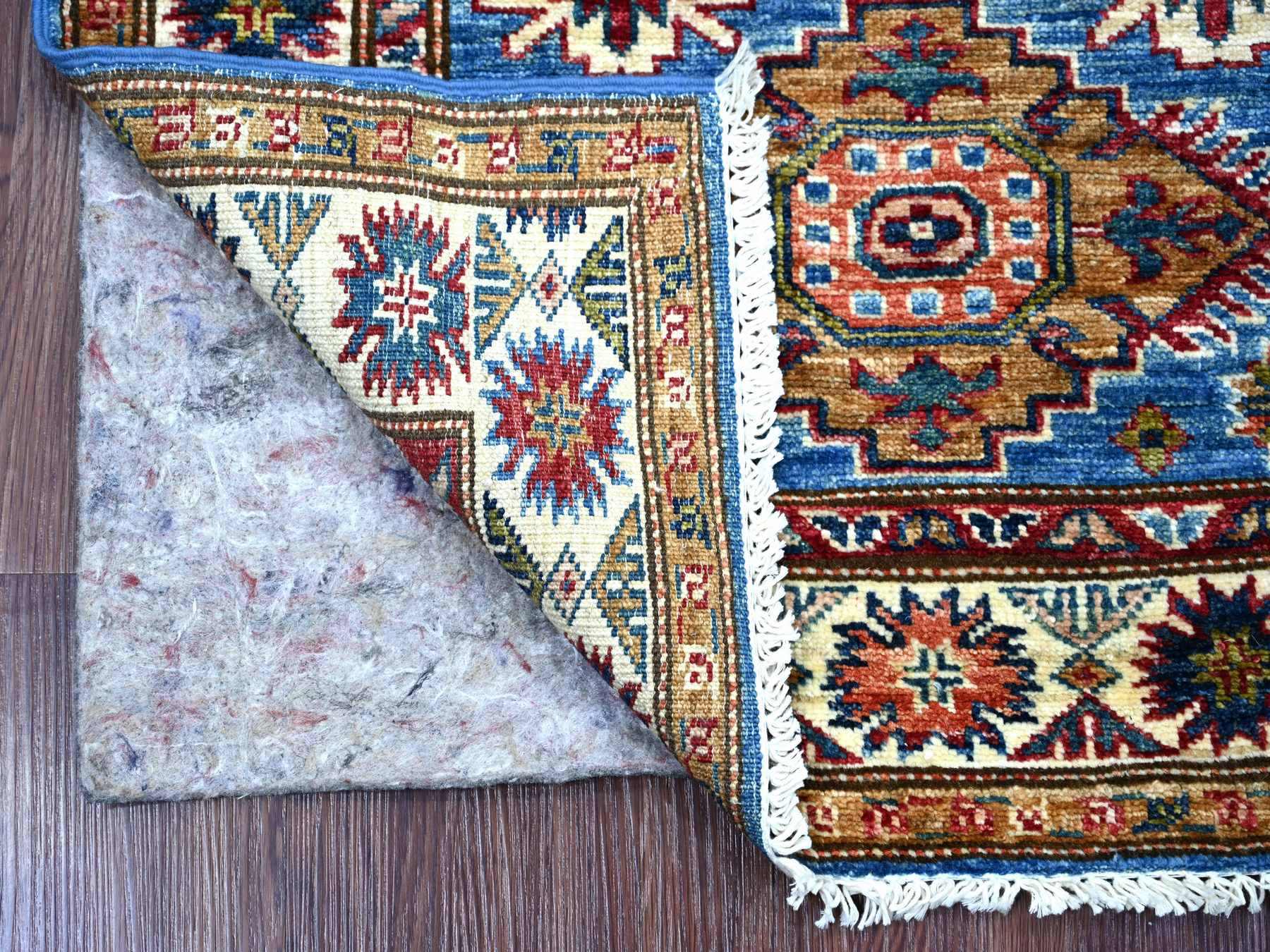 Kazak Tribal & Geometric hand-knotted wool runner in Blue & Ivory, 2'6" x 6'8" — SKU O021745 (view 2)