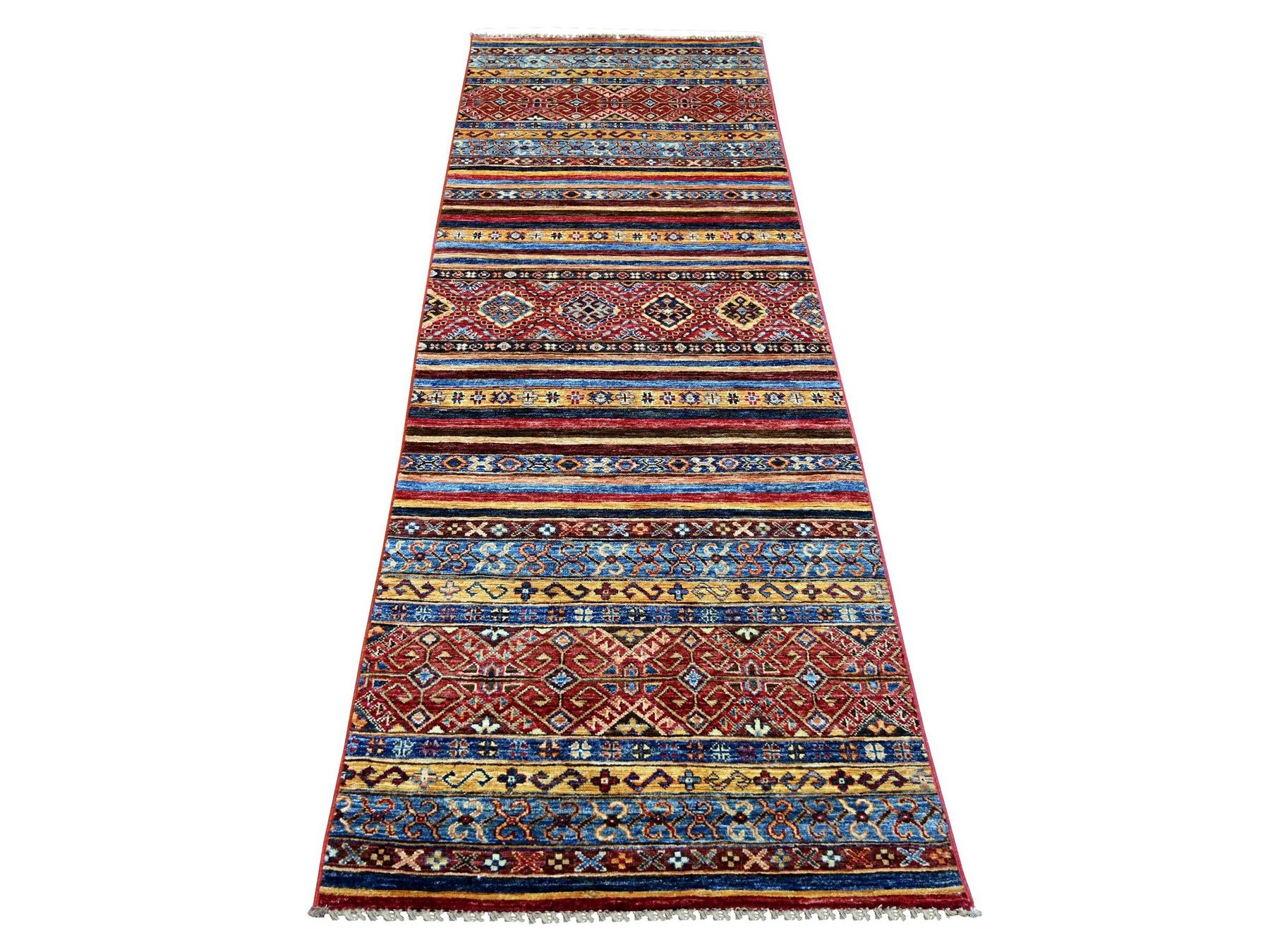 Kazak Tribal & Geometric hand-knotted wool runner in Red, 2'10" x 8'1" — SKU O021746