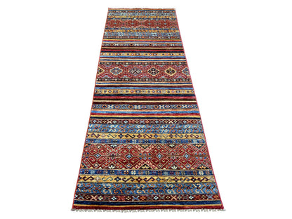 Kazak Tribal & Geometric hand-knotted wool runner in Red, 2'10" x 8'1" — SKU O021746