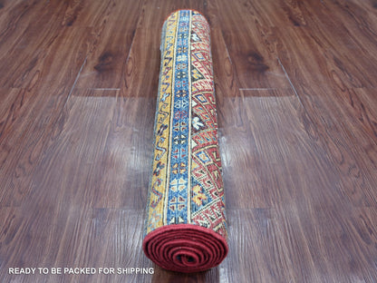 Kazak Tribal & Geometric hand-knotted wool runner in Red, 2'10" x 8'1" — SKU O021746 (view 4)