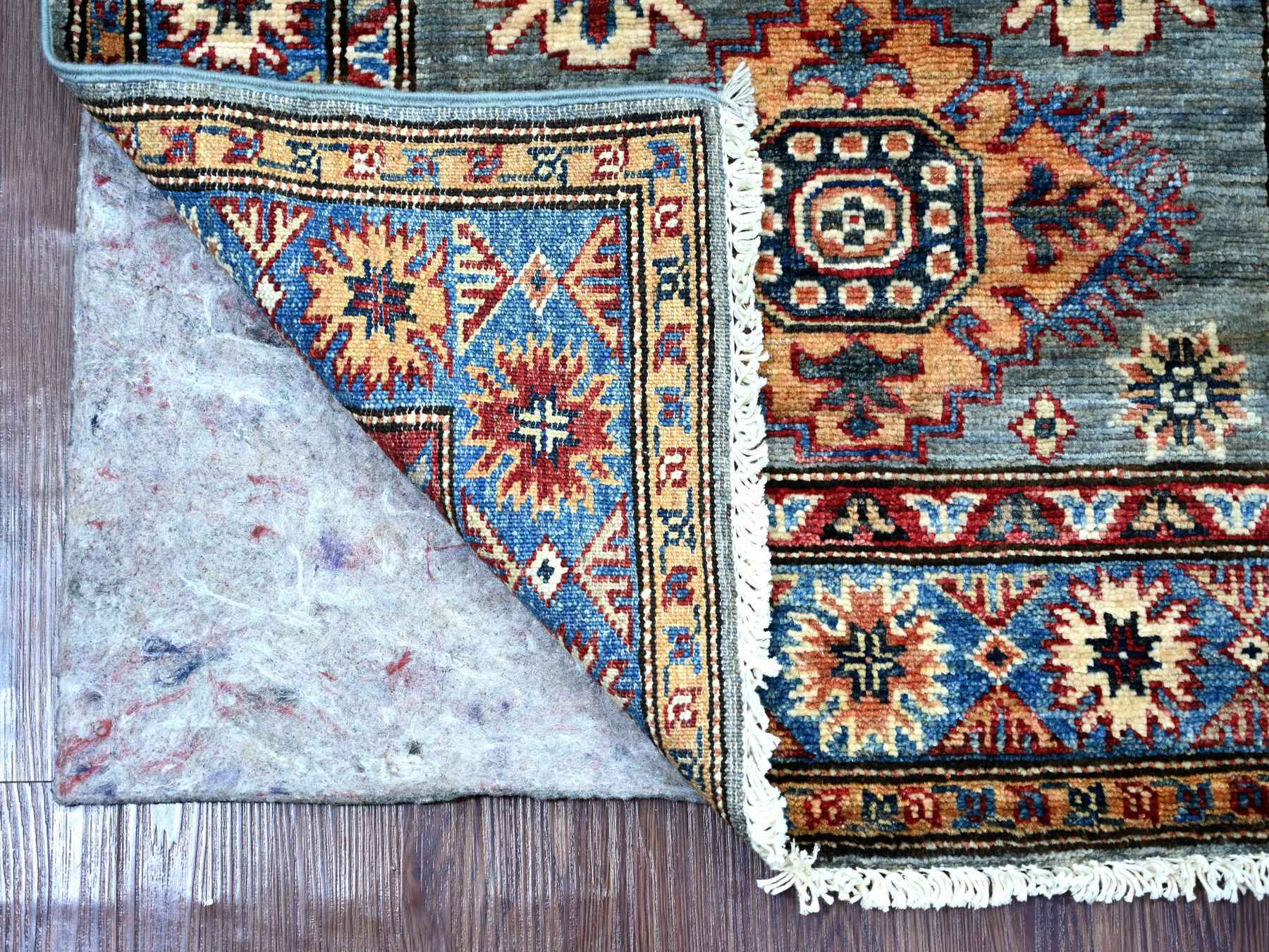 Kazak Tribal & Geometric hand-knotted wool runner in Gray & Blue, 2'5" x 6'6" — SKU O021747 (view 2)