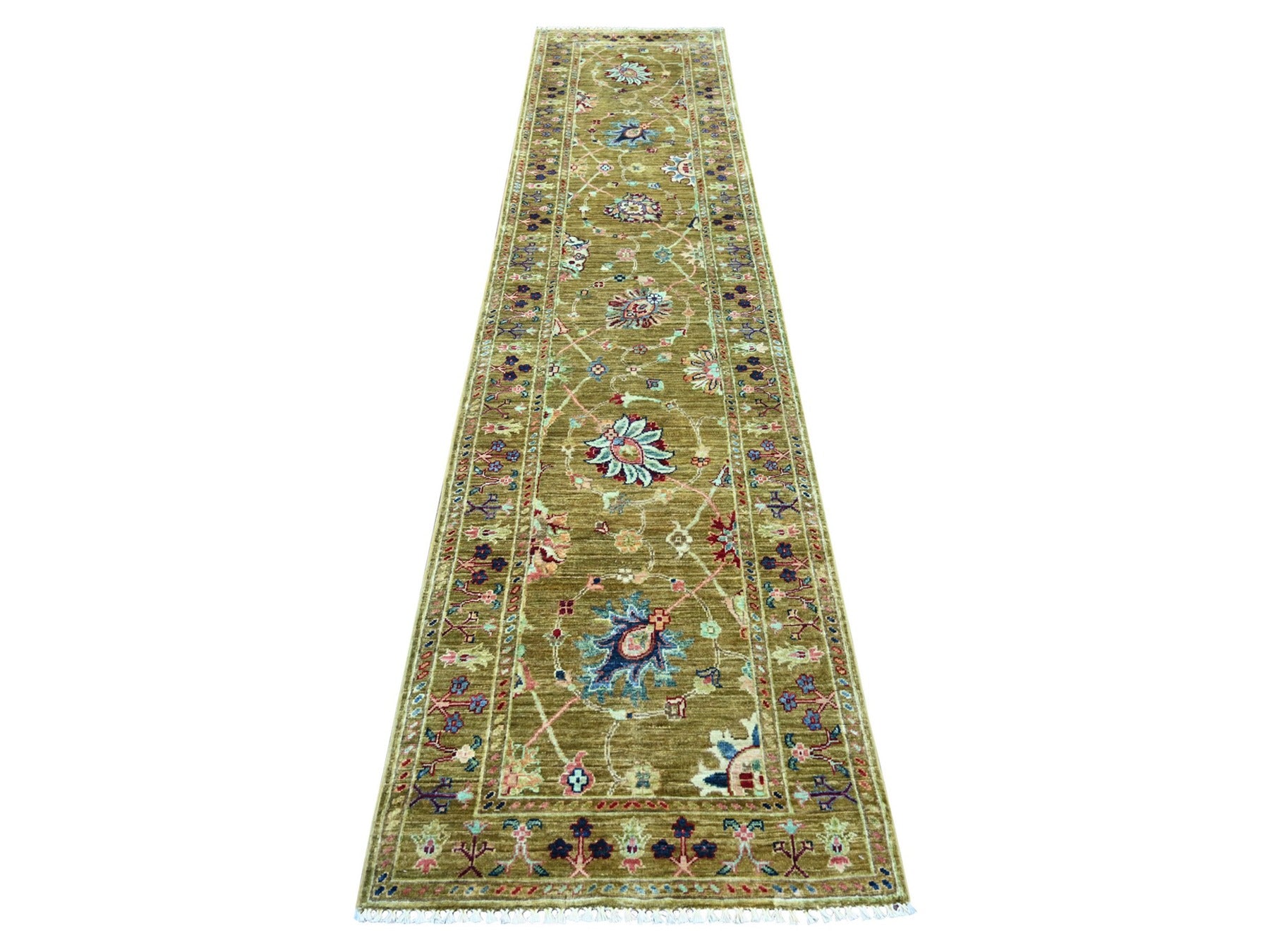 Tribal & Geometric hand-knotted wool runner in Yellow & Mustard Yellow, 2'7" x 11'7" — SKU O021748