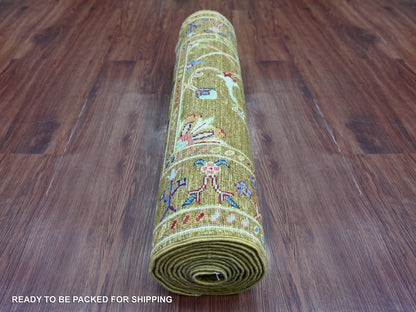 Tribal & Geometric hand-knotted wool runner in Yellow & Mustard Yellow, 2'7" x 11'7" — SKU O021748 (view 4)