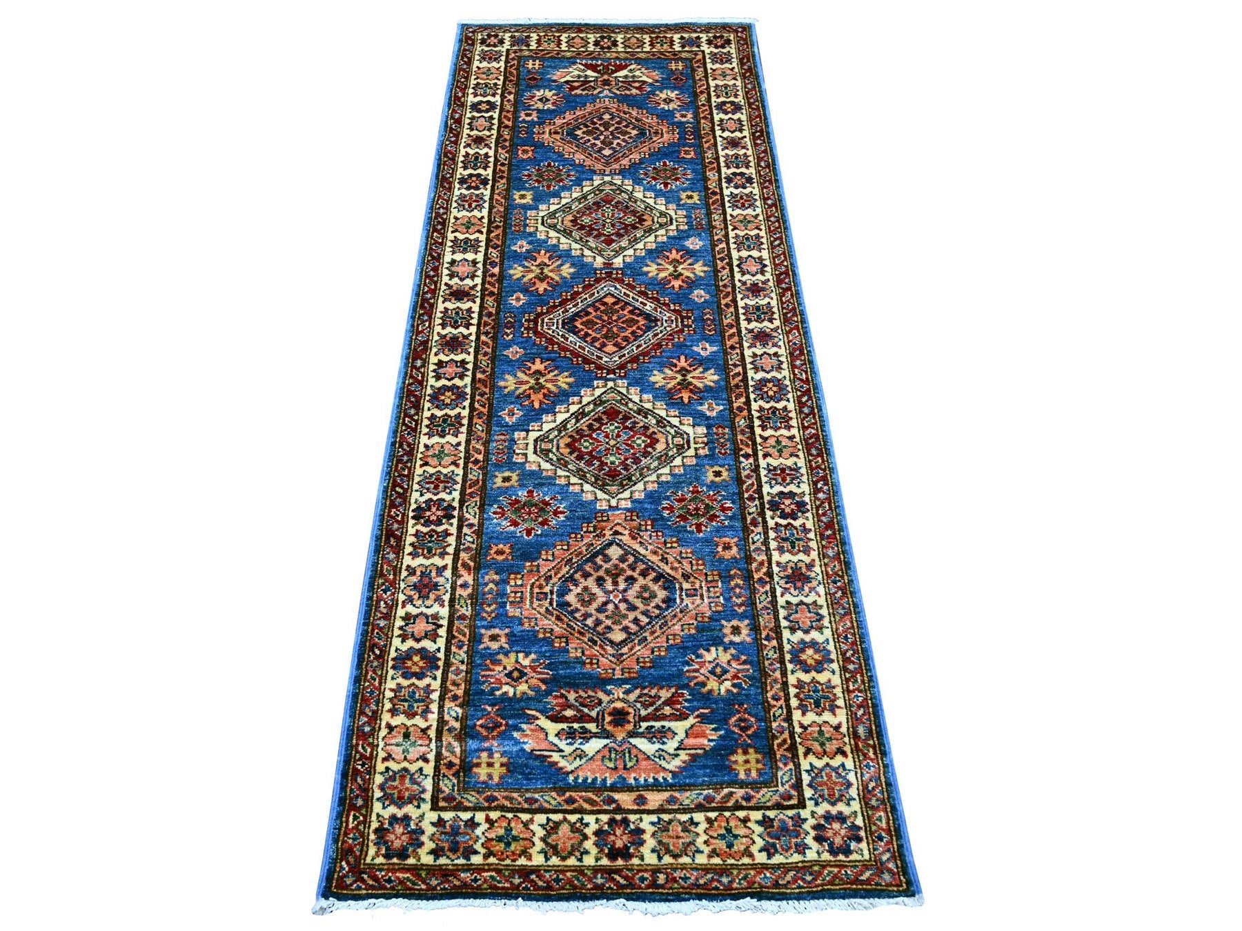 Blue 2'5" x 6'6" Tribal & Geometric Hand knotted Wool Rug - Sku: O021749