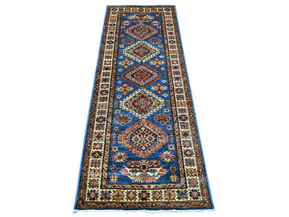 Blue 2'5" x 6'6" Tribal & Geometric Hand knotted Wool Rug - Sku: O021749