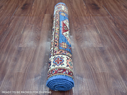 Blue 2'5" x 6'6" Tribal & Geometric Hand knotted Wool Rug - Sku: O021749
