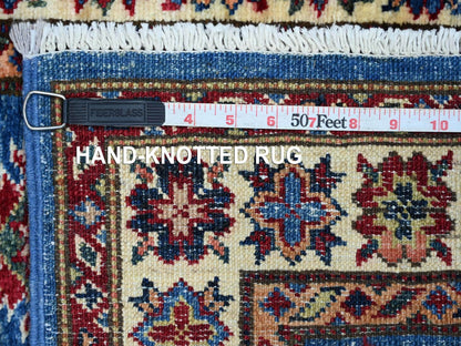 Kazak Tribal & Geometric hand-knotted wool runner in Blue & Ivory, 2'5" x 6'6" — SKU O021749 (view 6)