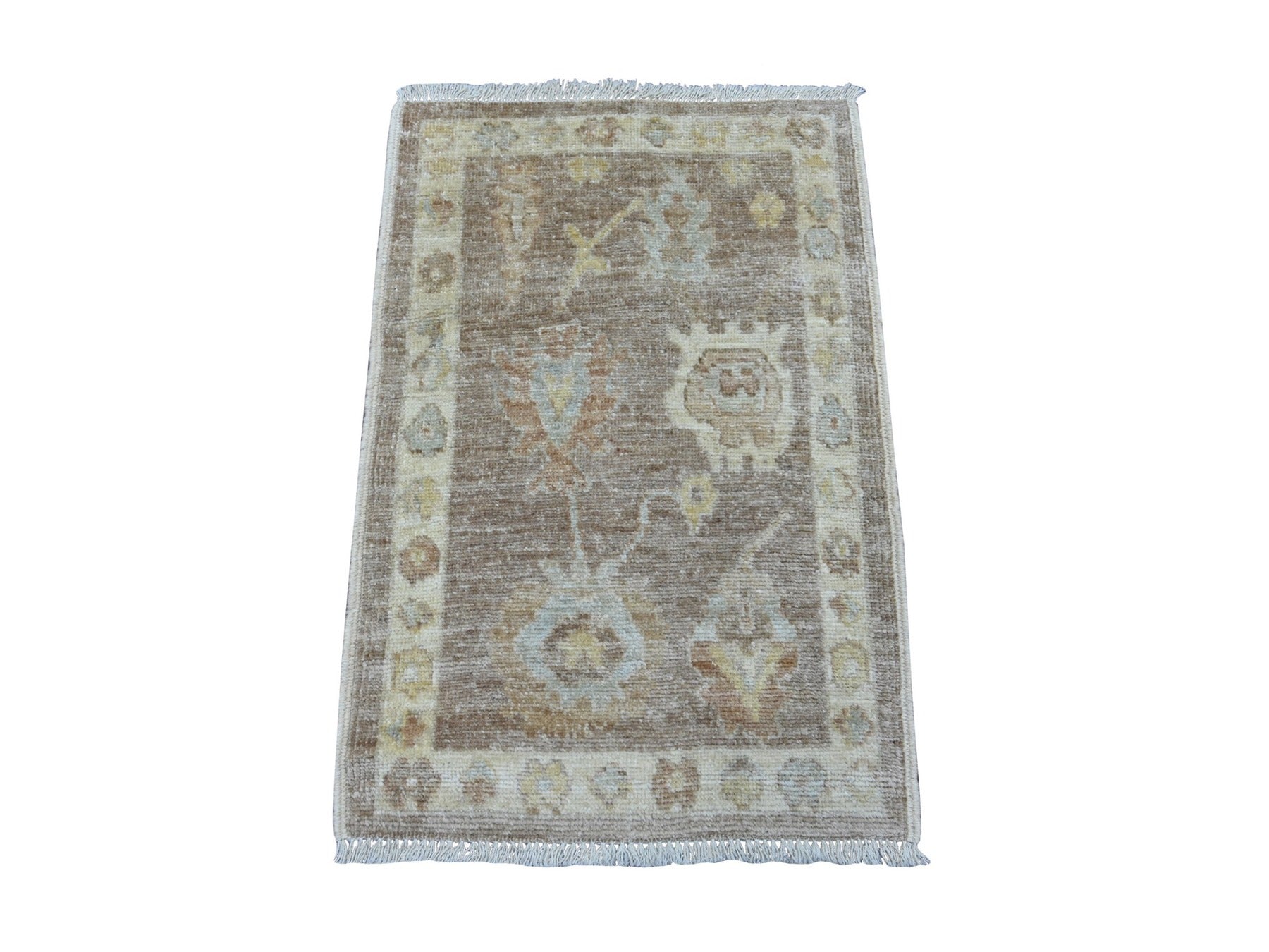 Brown 2'0" x 3'0" Oushak And Peshawar Hand knotted Wool Rug - Sku: O021751