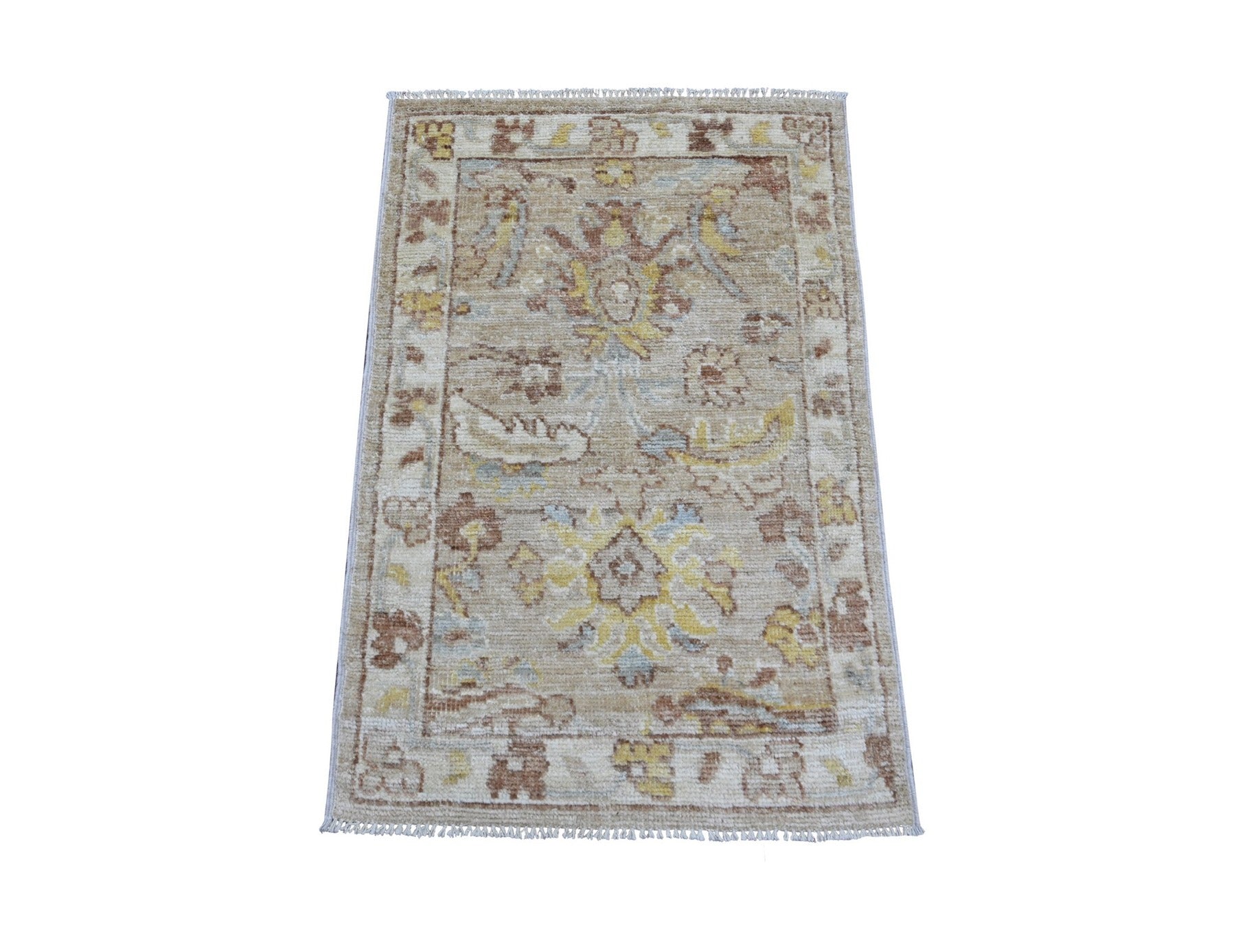 Brown 1'11" x 3'0" Oushak And Peshawar Hand knotted Wool Rug - Sku: O021754
