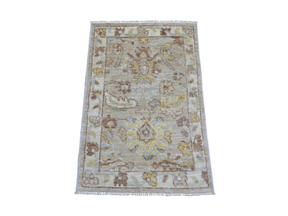 Brown 1'11" x 3'0" Oushak And Peshawar Hand knotted Wool Rug - Sku: O021754