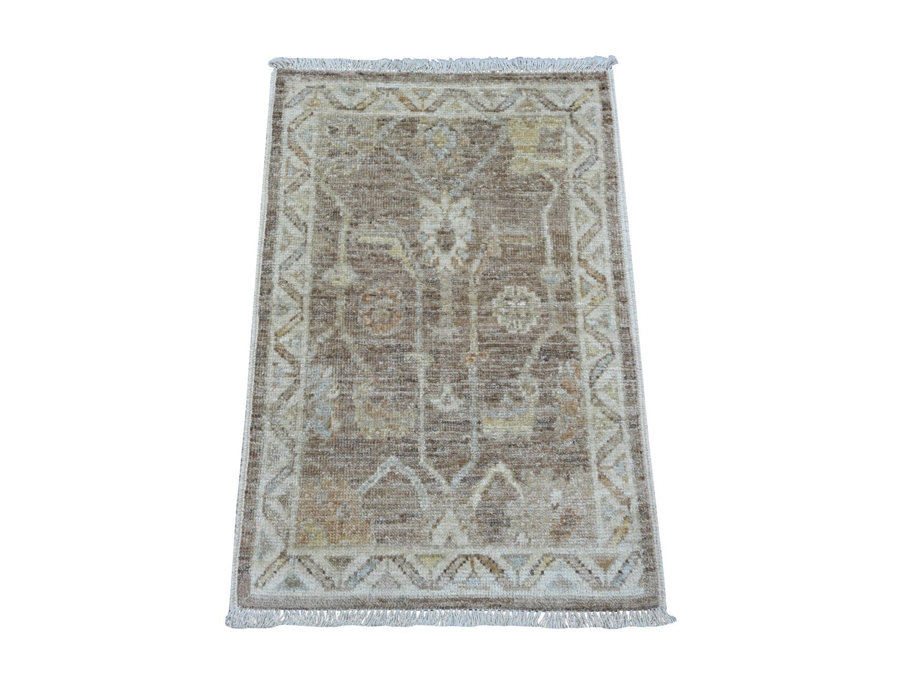 Brown 2'0" x 3'0" Oushak And Peshawar Hand knotted Wool Rug - Sku: O021755