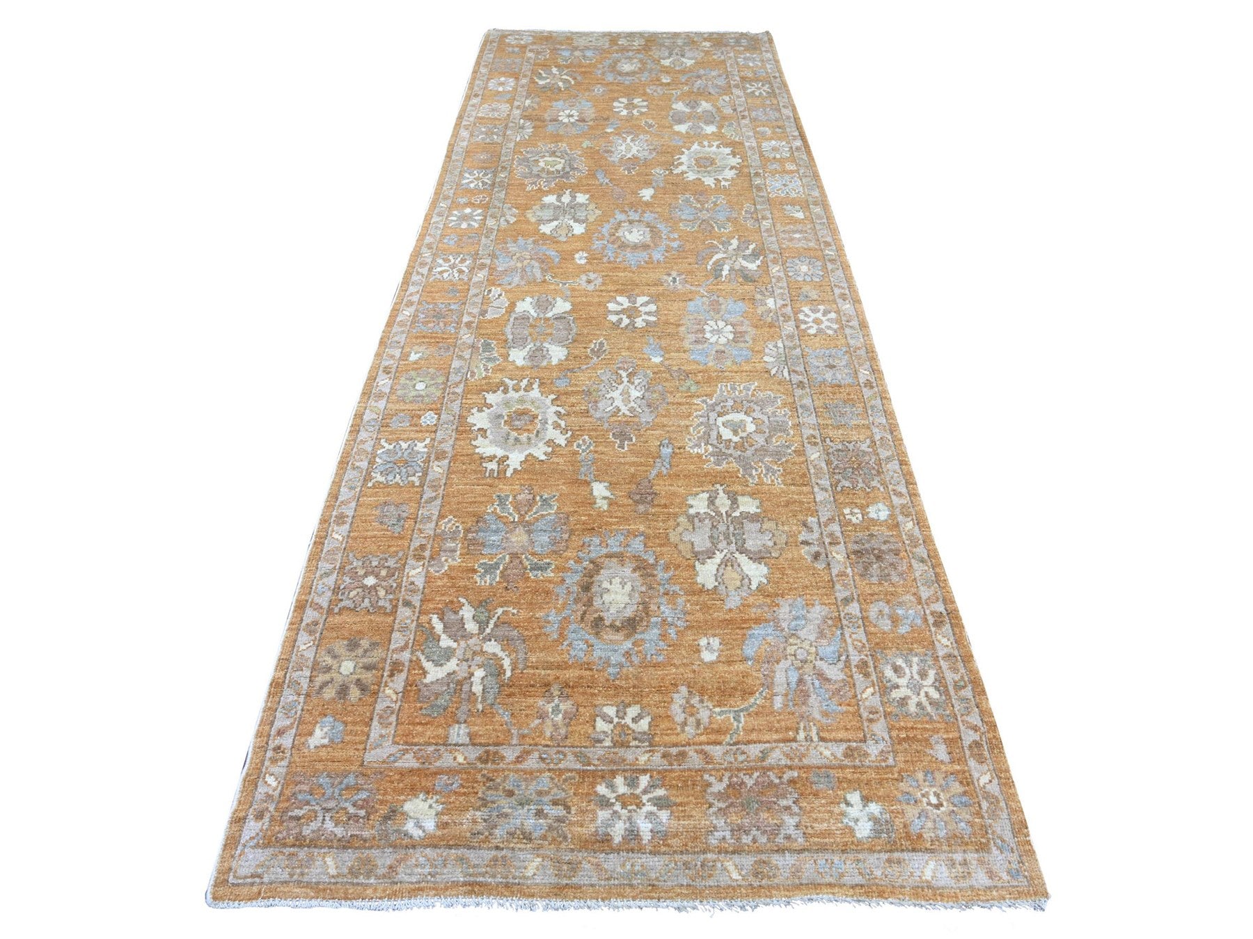 Brown 4'1" x 11'8" Oushak And Peshawar Hand knotted Wool Rug - Sku: O021756