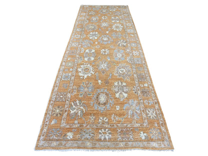 Brown 4'1" x 11'8" Oushak And Peshawar Hand knotted Wool Rug - Sku: O021756