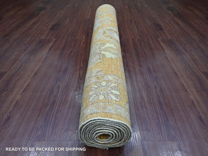 Brown 4'1" x 11'8" Oushak And Peshawar Hand knotted Wool Rug - Sku: O021756