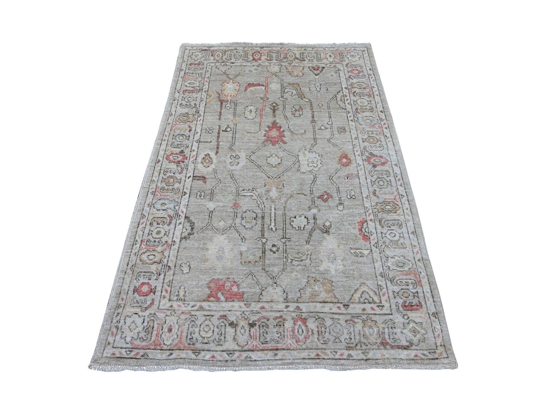 Grey 4'2" x 6'3" Oushak And Peshawar Hand knotted Wool Rug - Sku: O021758