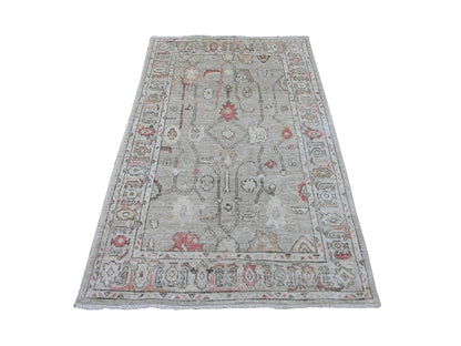 Grey 4'2" x 6'3" Oushak And Peshawar Hand knotted Wool Rug - Sku: O021758