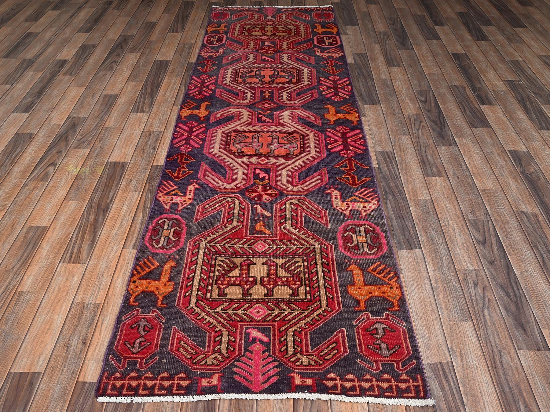 Purple 2'10" x 9'4" Vintage Hand knotted Wool Rug - Sku: O02175