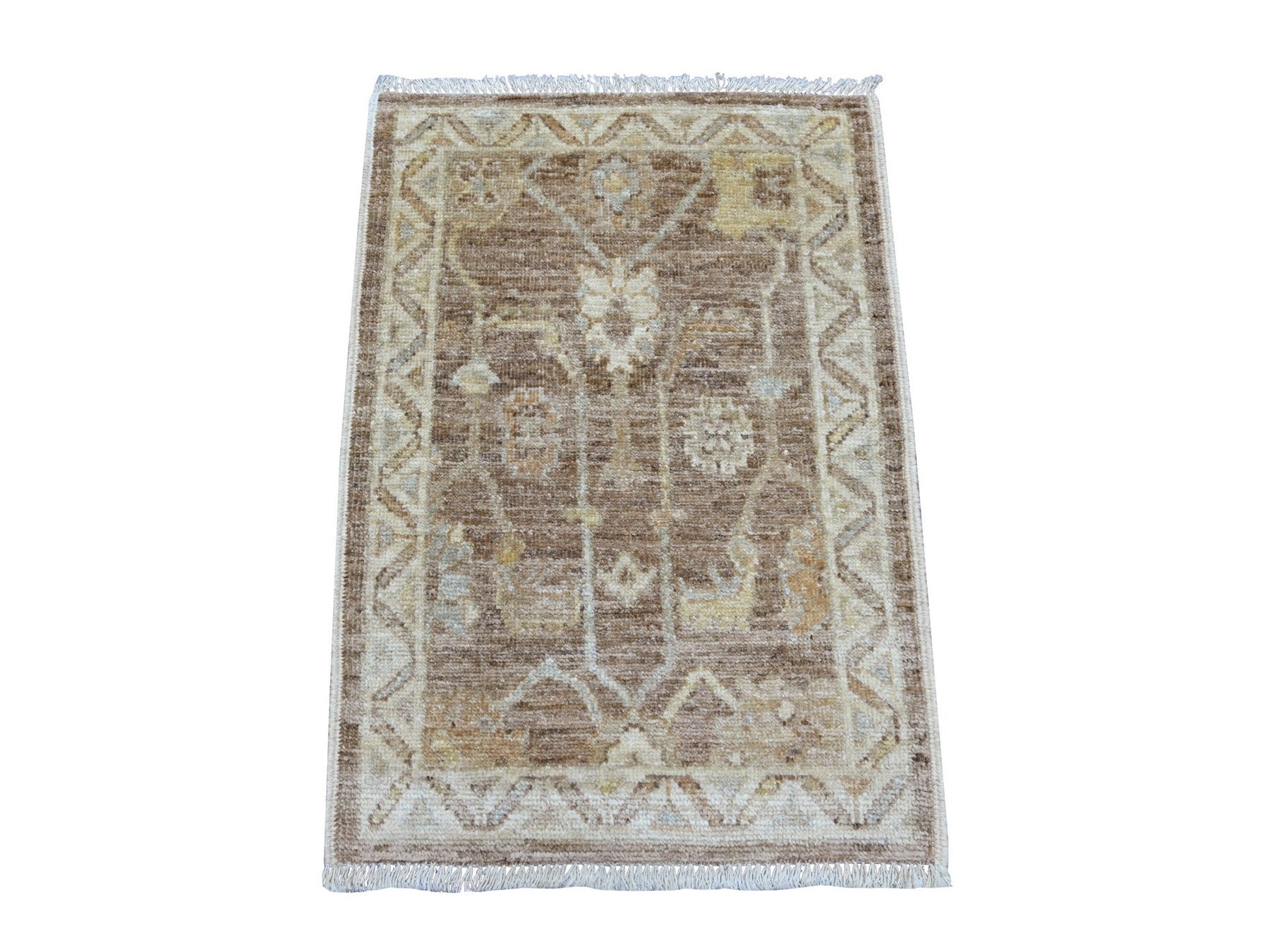 Brown 2'1" x 3'0" Oushak And Peshawar Hand knotted Wool Rug - Sku: O021761
