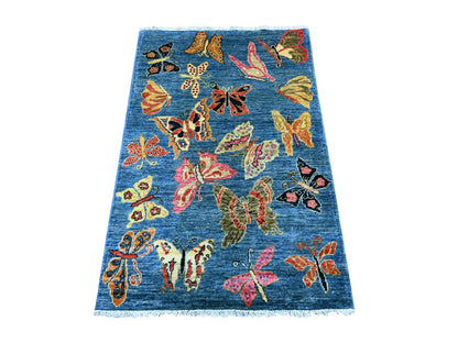 Blue 3'0" x 4'7" Modern and Contemporary Hand knotted Wool Rug - Sku: O021764