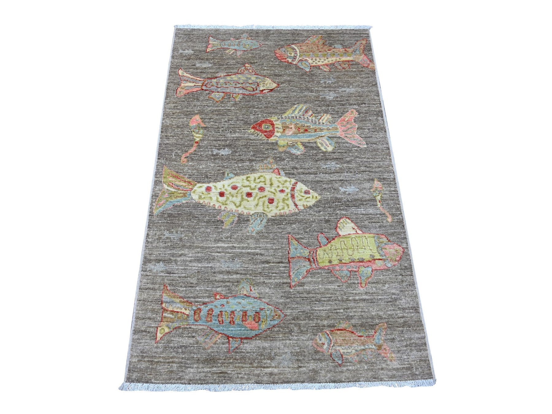Grey 2'11" x 4'10" Modern and Contemporary Hand knotted Wool Rug - Sku: O021765