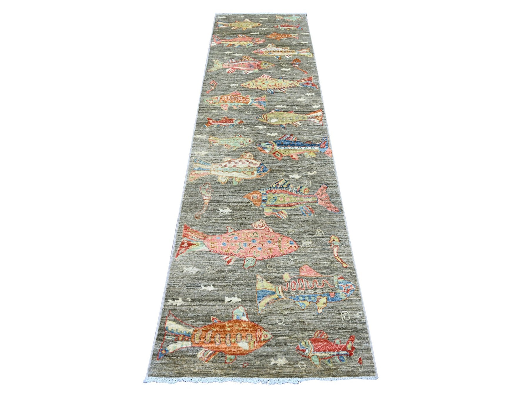 Peshawar Modern / Contemporary hand-knotted wool runner in Gray, 2'6" x 9'7" — SKU O021767