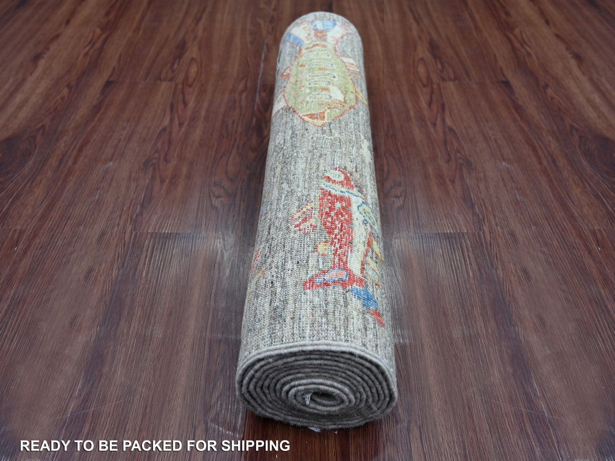 Peshawar Modern / Contemporary hand-knotted wool runner in Gray, 2'6" x 9'7" — SKU O021767 (view 4)
