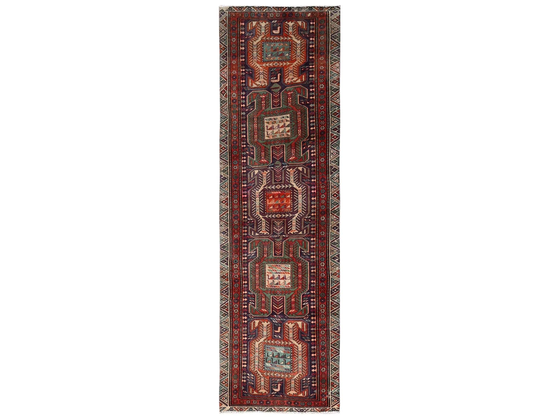 Vintage hand-knotted wool runner in Purple & Ivory, 2'10" x 9'9" — SKU O02176