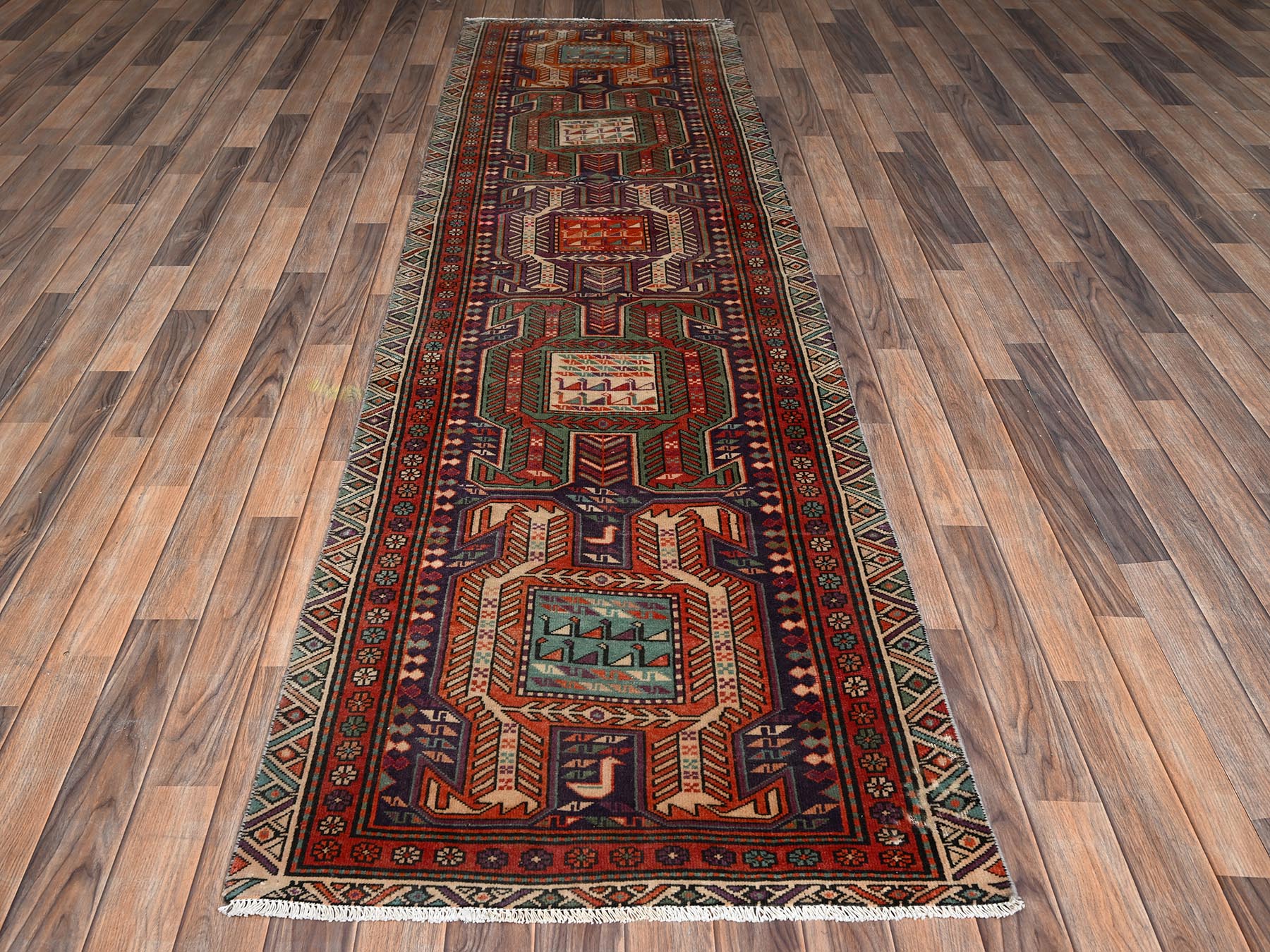 Vintage hand-knotted wool runner in Purple & Ivory, 2'10" x 9'9" — SKU O02176 (view 2)