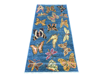 Blue 2'8" x 5'8" Modern and Contemporary Hand knotted Wool Rug - Sku: O021770