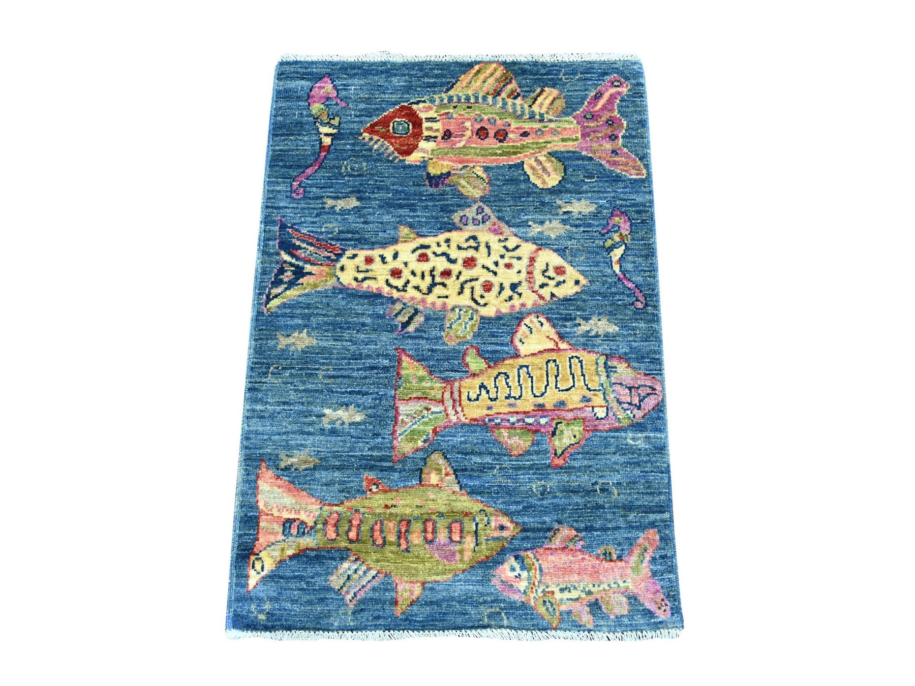 Blue 2'0" x 2'10" Modern and Contemporary Hand knotted Wool Rug - Sku: O021773