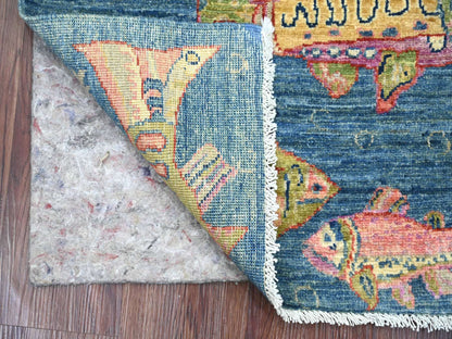 Blue 2'0" x 2'10" Modern and Contemporary Hand knotted Wool Rug - Sku: O021773