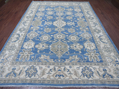 Kazak Kazak hand-knotted wool rug in Blue & Ivory, 8'11" x 11'6" — SKU O021775 (view 2)