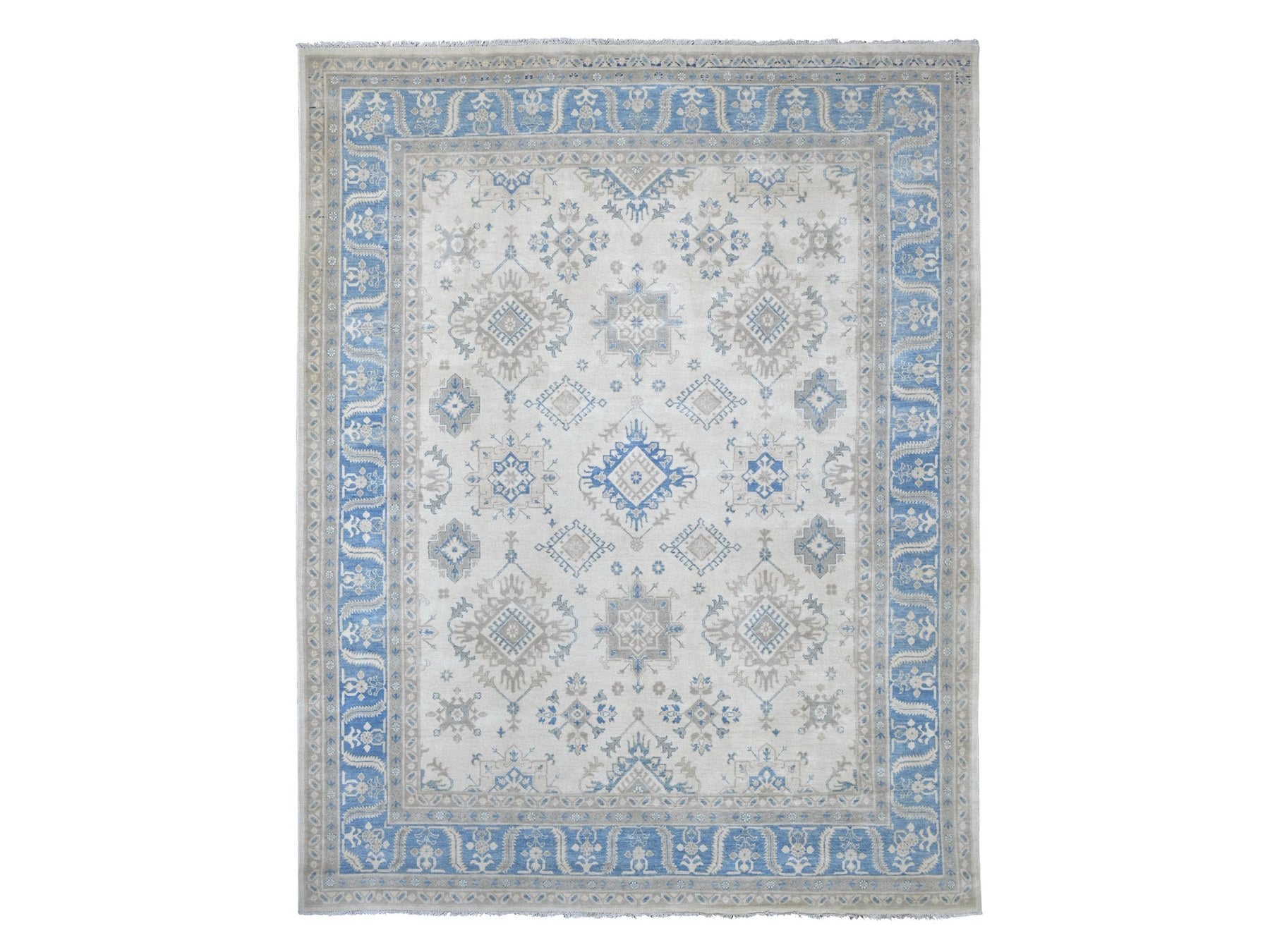 Kazak Kazak hand-knotted wool rug in Ivory & Blue, 8'8" x 11'2" — SKU O021776