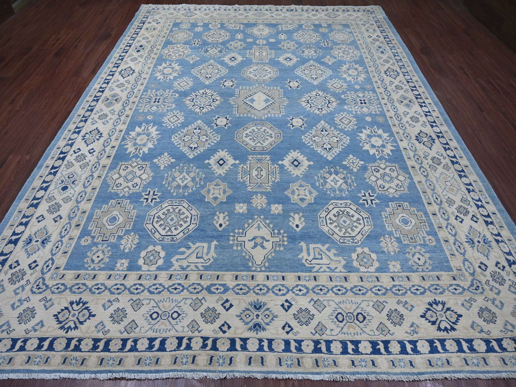 Kazak Kazak hand-knotted wool rug in Blue & Ivory, 8'11" x 11'8" — SKU O021777 (view 2)