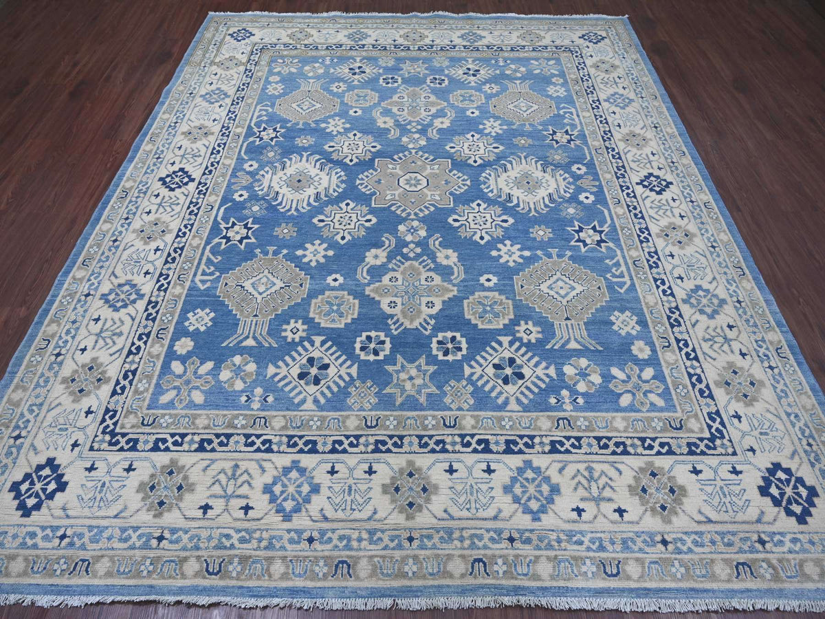 Kazak Kazak hand-knotted wool rug in Blue & Ivory, 8'2" x 9'7" — SKU O021778 (view 2)