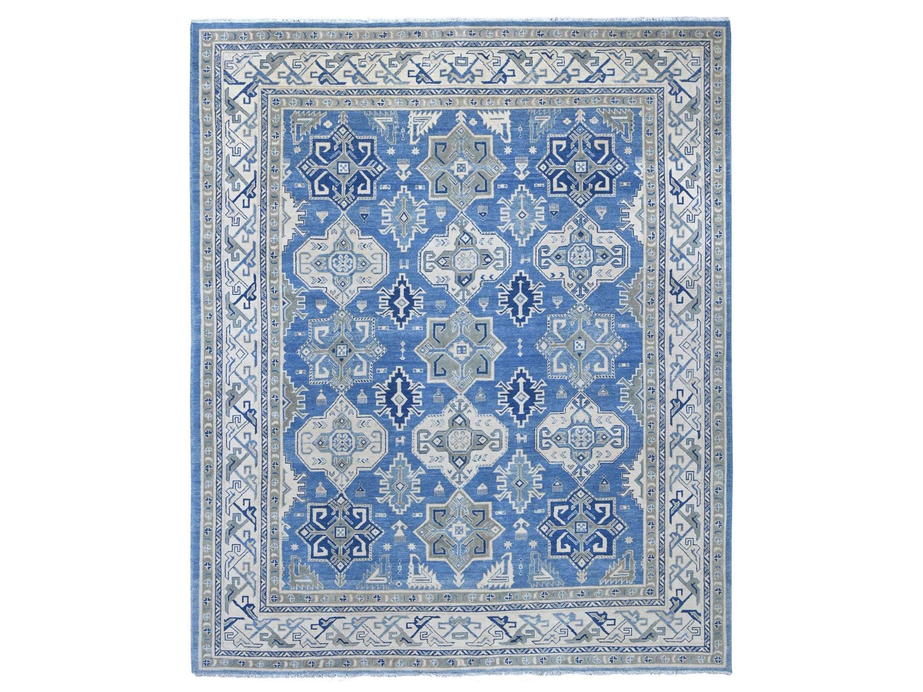 Blue 8'0" x 9'8" Kazak Hand knotted Wool Rug - Sku: O021780