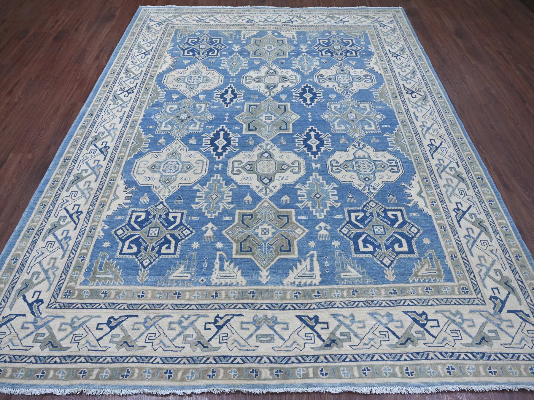 Blue 8'0" x 9'8" Kazak Hand knotted Wool Rug - Sku: O021780