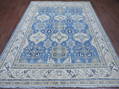 Blue 8'0" x 9'8" Kazak Hand knotted Wool Rug - Sku: O021780
