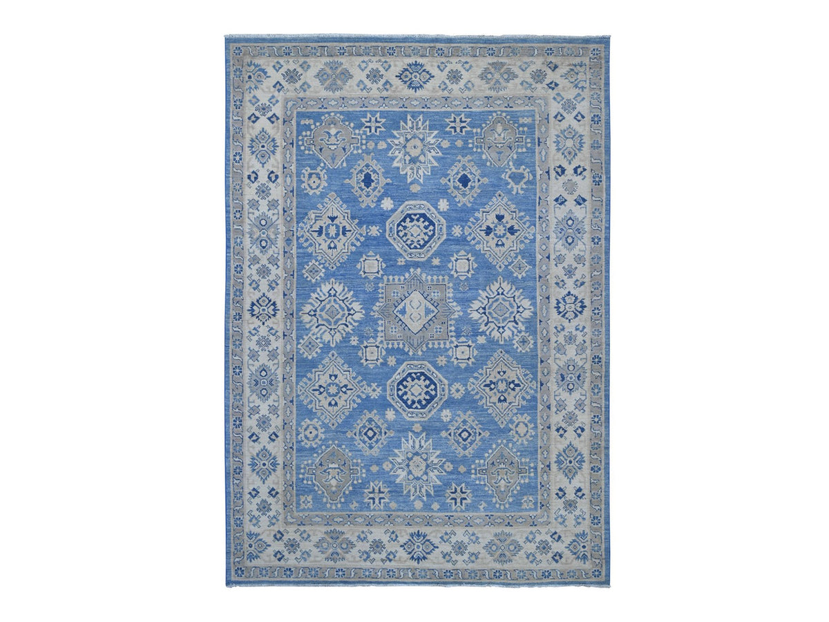 Kazak Kazak hand-knotted wool rug in Blue & Ivory, 6' x 8'5" — SKU O021786