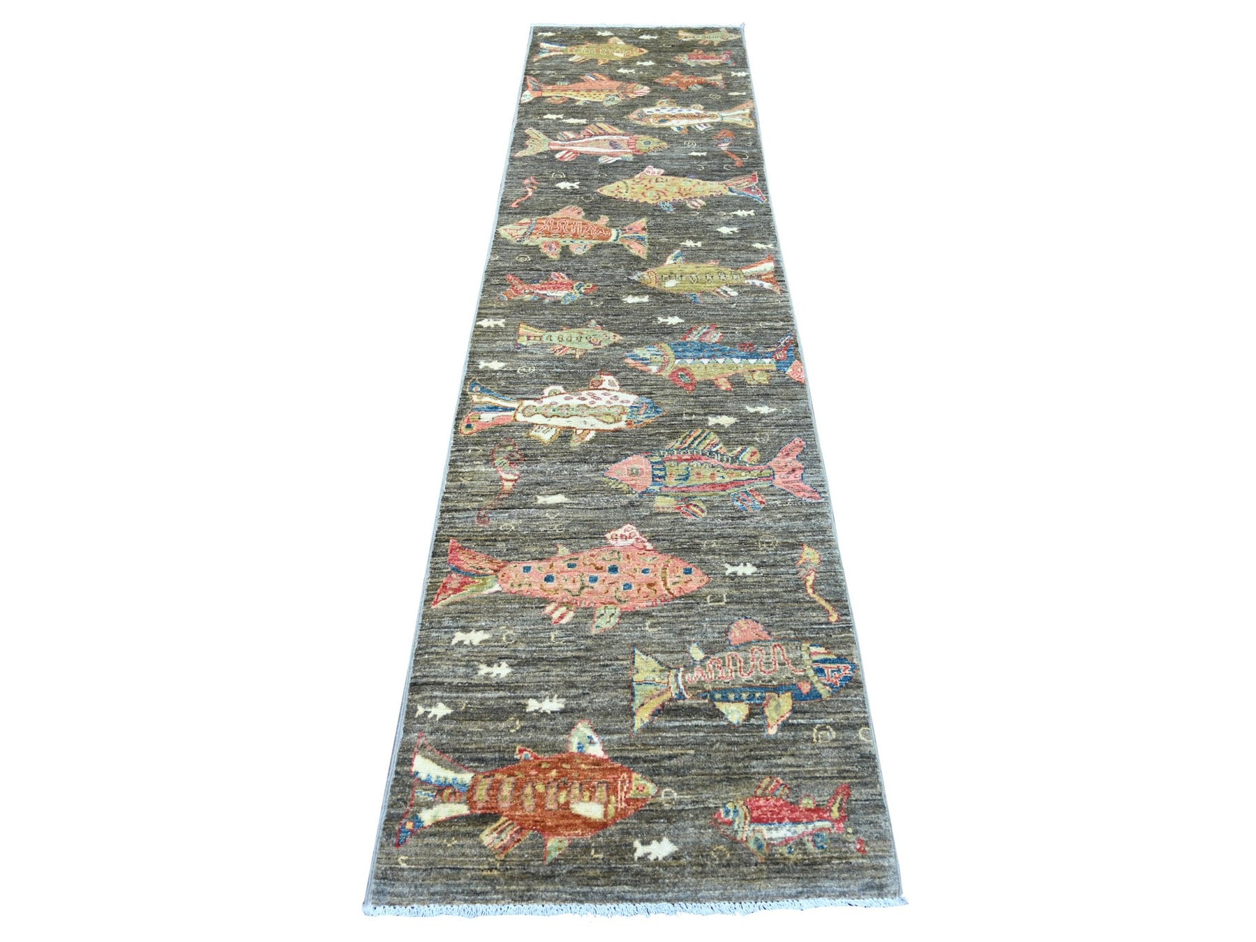 Brown 2'6" x 9'10" Modern and Contemporary Hand knotted Wool Rug - Sku: O021788