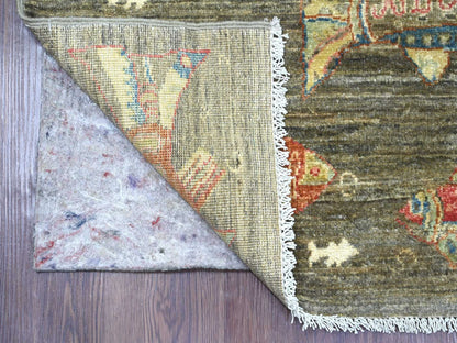 Brown 2'6" x 9'10" Modern and Contemporary Hand knotted Wool Rug - Sku: O021788