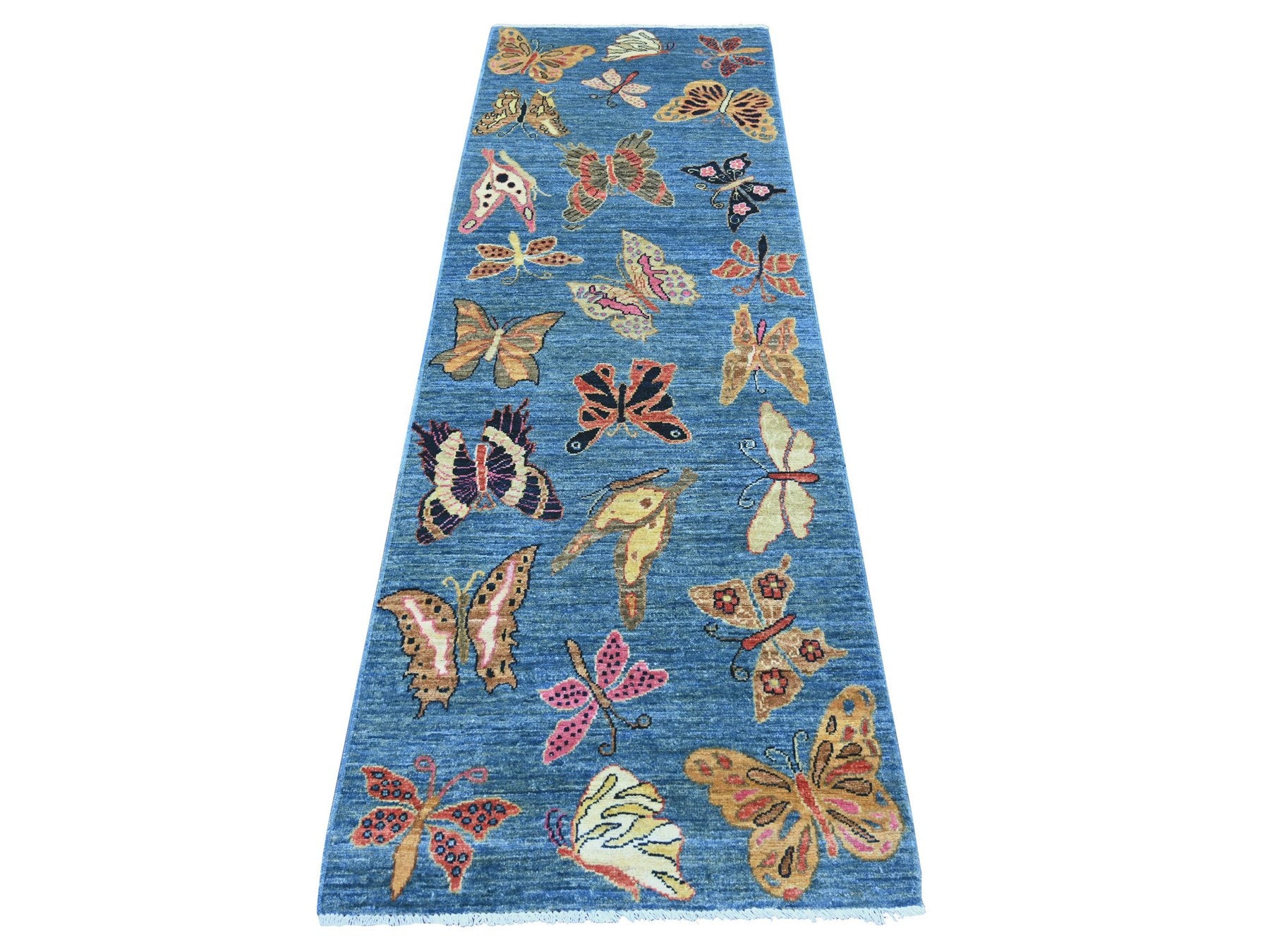 Blue 2'8" x 7'10" Modern and Contemporary Hand knotted Wool Rug - Sku: O021789