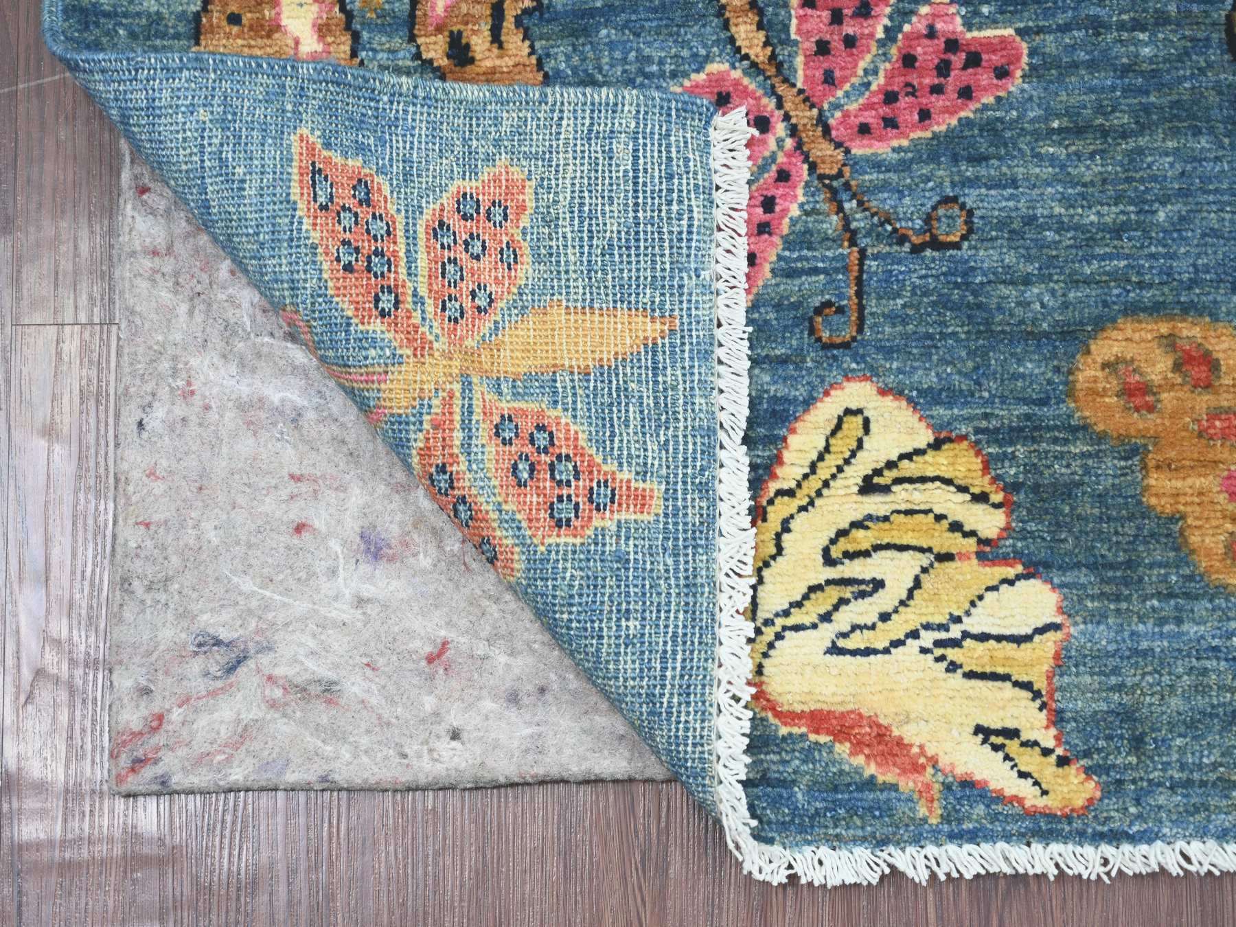 Blue 2'8" x 7'10" Modern and Contemporary Hand knotted Wool Rug - Sku: O021789